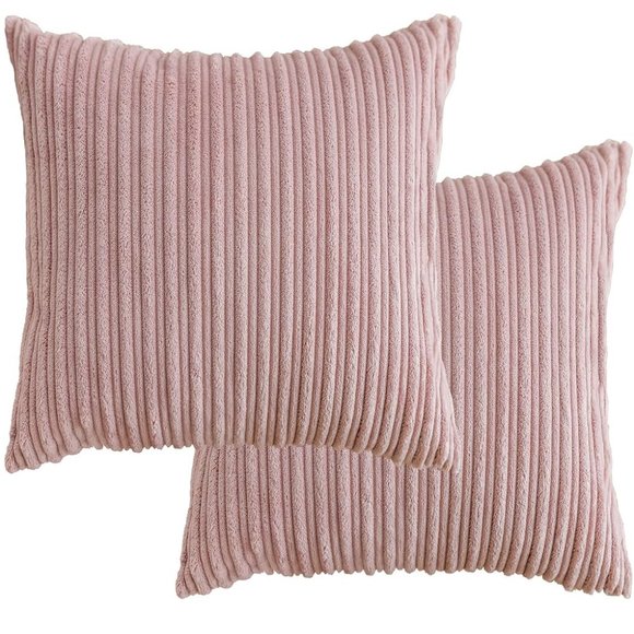 Set 2 Big Petal Pink Blush Soft Corduroy Stripe Velvet Pillow Covers Pillows New - Picture 2 of 10